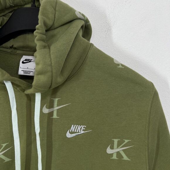 Nike Sportswear Club Fleece‎ Allover Print Mens Large Pullover Hoodie Green - Picture 7 of 11